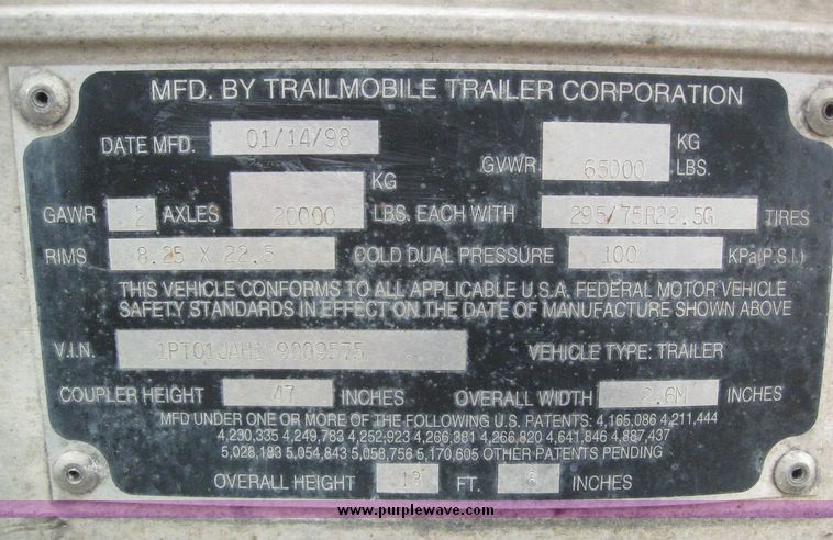 image for item 8086 1998 Trailmobile 53' dry van trailer
