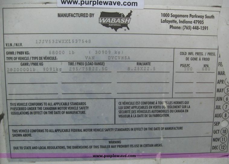 image for item 8089 1999 Wabash 53' dry van trailer