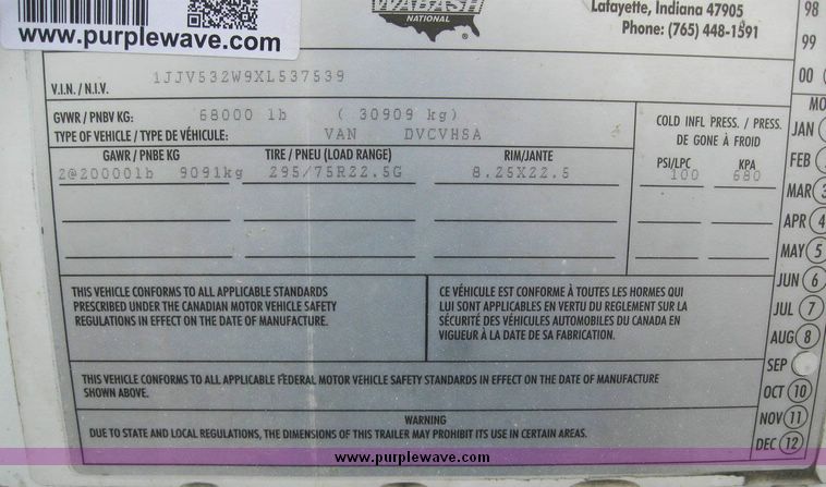 image for item 8092 1999 Wabash 53' dry van trailer