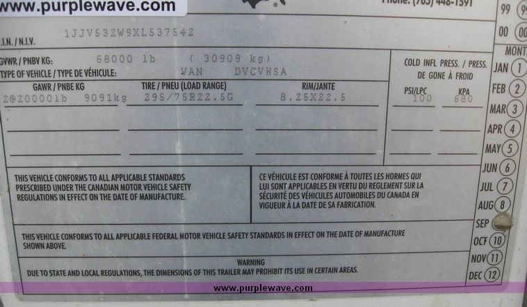 image for item 8094 1999 Wabash 53' dry van trailer