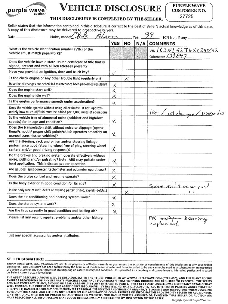 image for item 3440 1999 Oldsmobile Alero GL