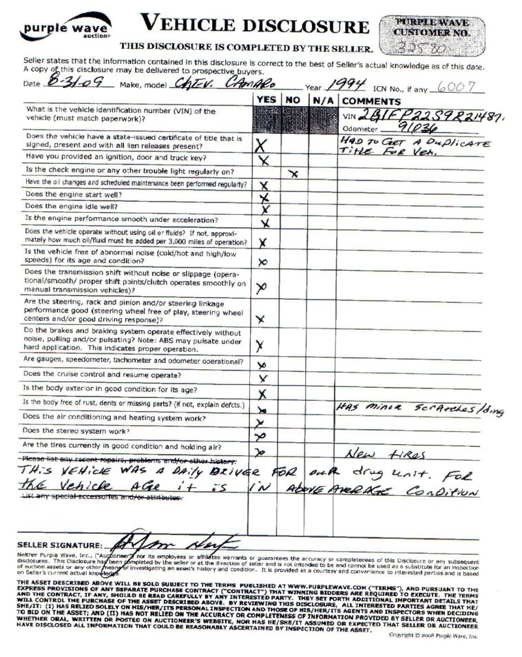 image for item 6007 1994 Chevrolet Camaro