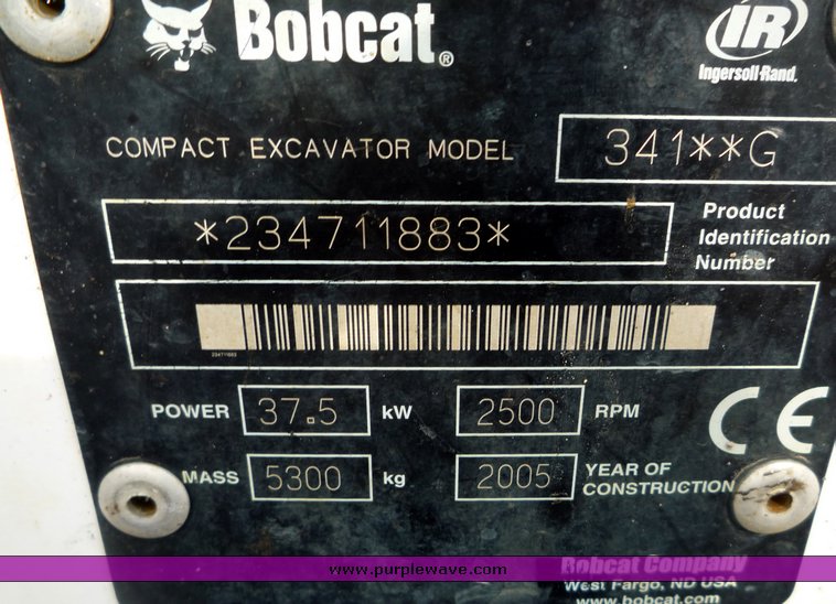 image for item 2050 2005 Bobcat 341G mini excavator