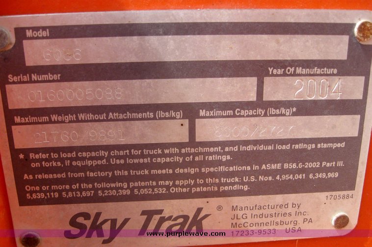 image for item 2192 2004 SkyTrak 6036 telehandler