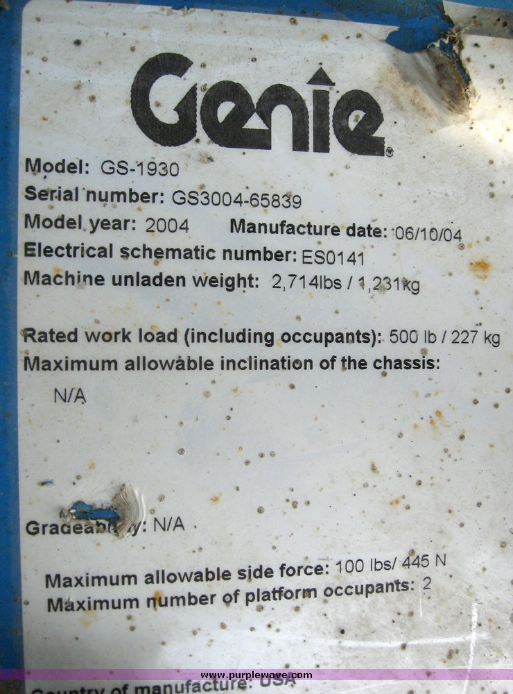 image for item 2193 2004 Genie GS1930 scissor lift