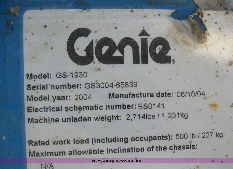 image for item 2193 2004 Genie GS1930 scissor lift