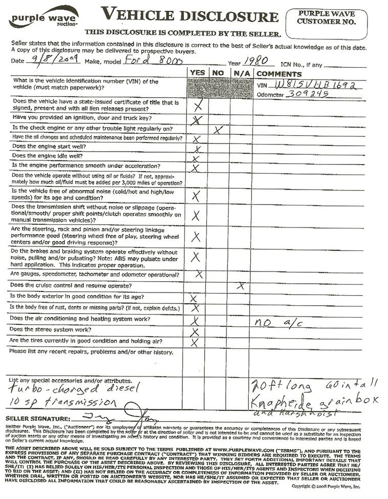 image for item 1503 1980 Ford 8000 grain truck