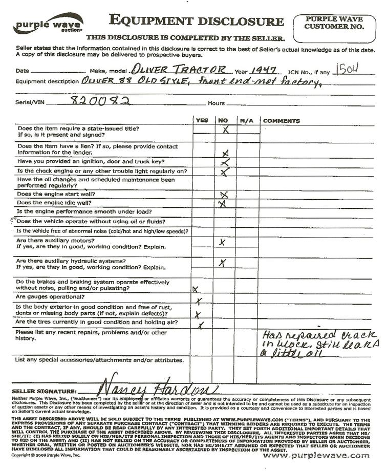 image for item 1504 1947 Oliver 88 old style tractor