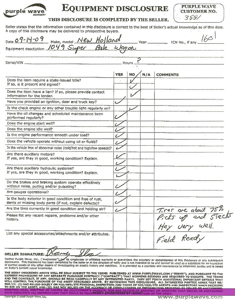 image for item 1601 New Holland 1049 super balewagon