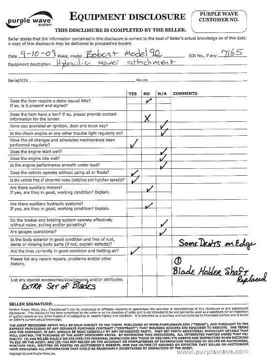 image for item 7165 Bobcat 90 hydraulic mower attachment