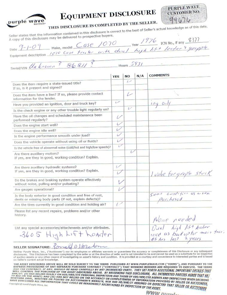 image for item 8377 1976 Case 1070 tractor with 3605 high lift loader