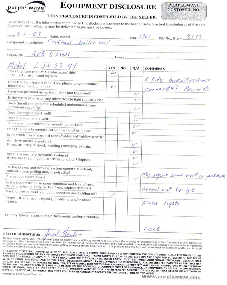 image for item 8378 1964 Fruehauf LJIS244 44' livestock trailer