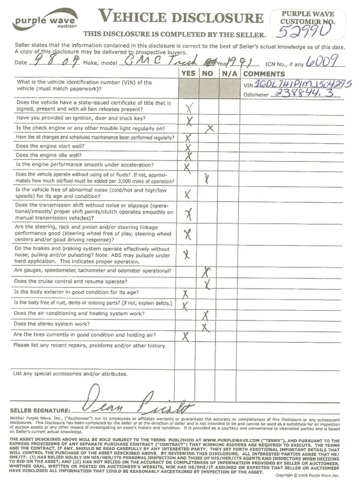 image for item 6009 1991 GMC Topkick C7H042 flat bed truck