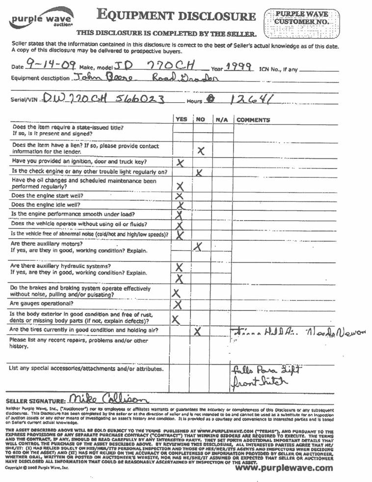 image for item 1500 1999 John Deere 770CH motor grader