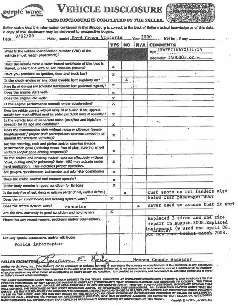 image for item 3671 2000 Ford Crown Victoria police interceptor
