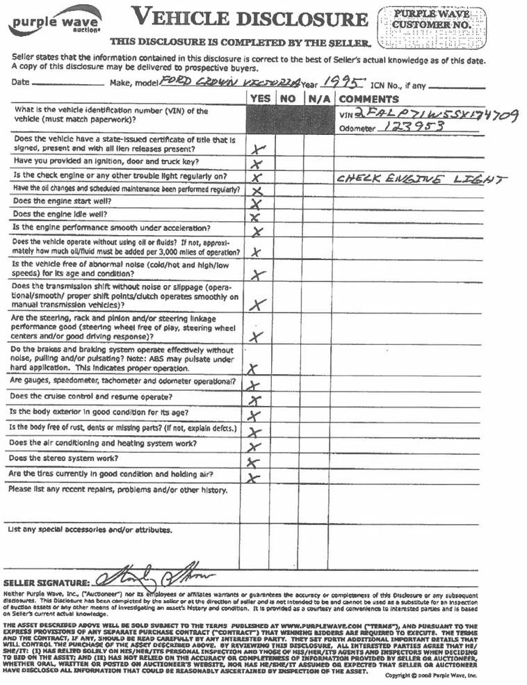 image for item 3672 1995 Ford Crown Victoria police interceptor