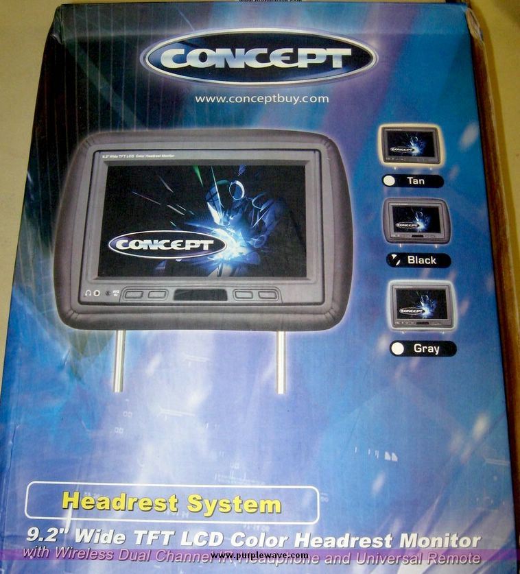 image for item 6350 Concept 9.2" TFT LCD color headrest monitor with wireless dual channel IR headphone and universal remote