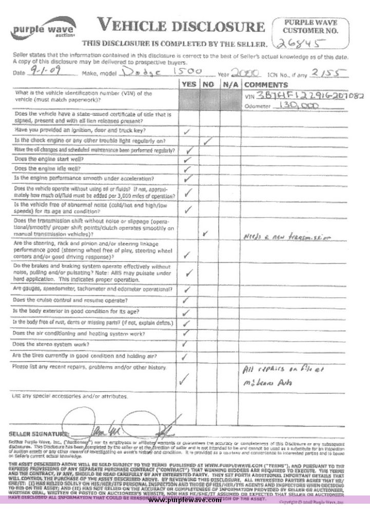 image for item 2155 2001 Dodge Ram 1500 extended cab pickup