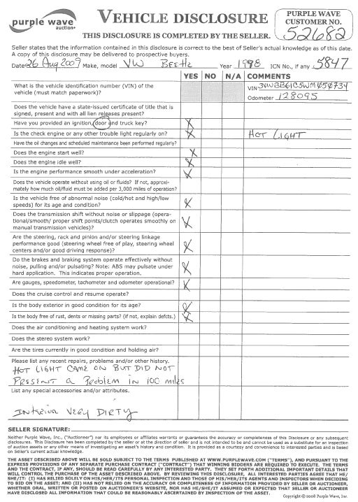 image for item 5847 1998 Volkswagen Beetle