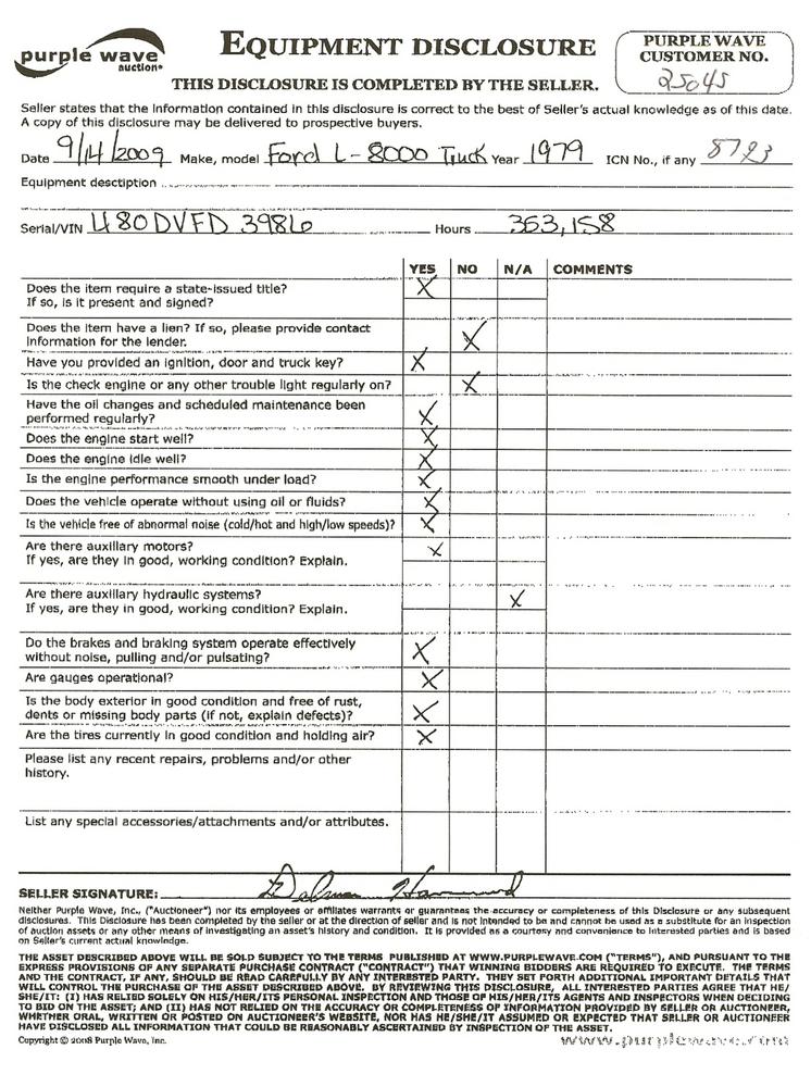 image for item 8793 1979 Ford L-8000 truck