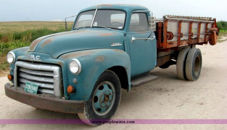 image for item 8728 1948 GMC truck with Farm hand manure spreading box