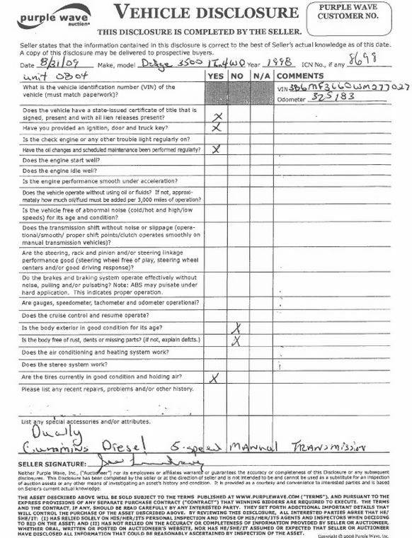 image for item 8698 1998 Dodge Ram 3500 pickup truck