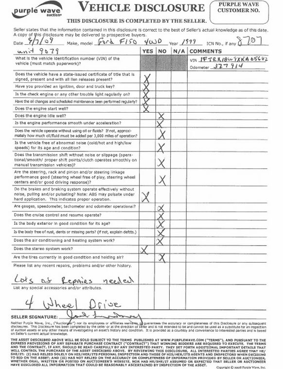 image for item 8707 1999 Ford F150 extended cab pickup truck