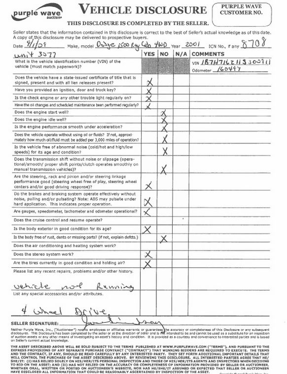 image for item 8708 2001 Dodge Ram 1500 pickup truck