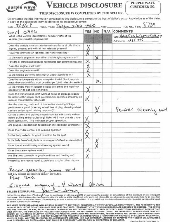 image for item 8709 2002 Dodge Ram 2500 pickup truck with flat bed