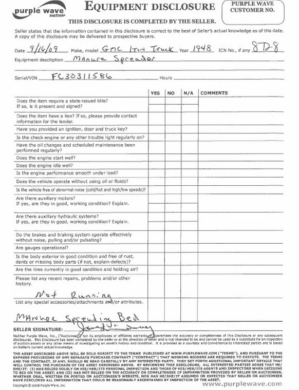 image for item 8728 1948 GMC truck with Farm hand manure spreading box