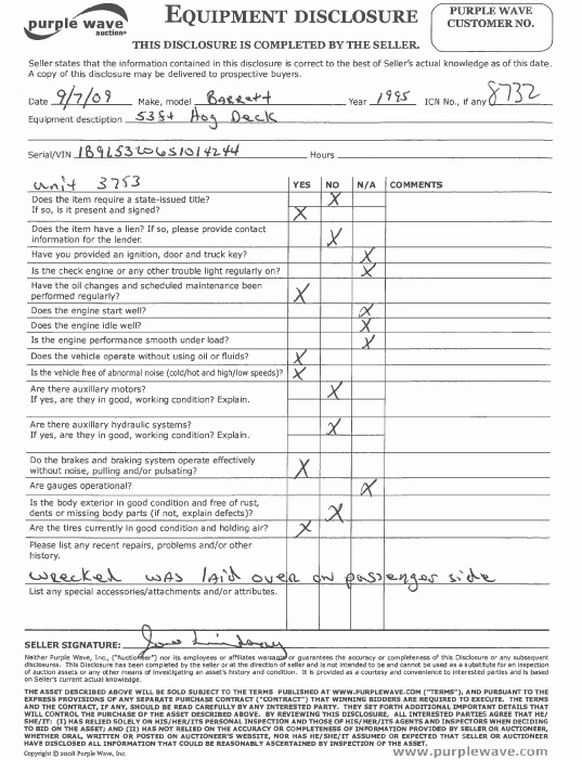 image for item 8732 1995 Barrett aluminum double deck straight trailer