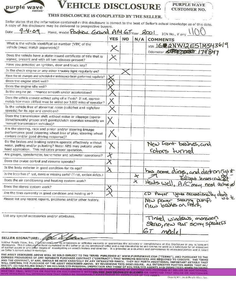 image for item 1100 2001 Pontiac Grand AM GT