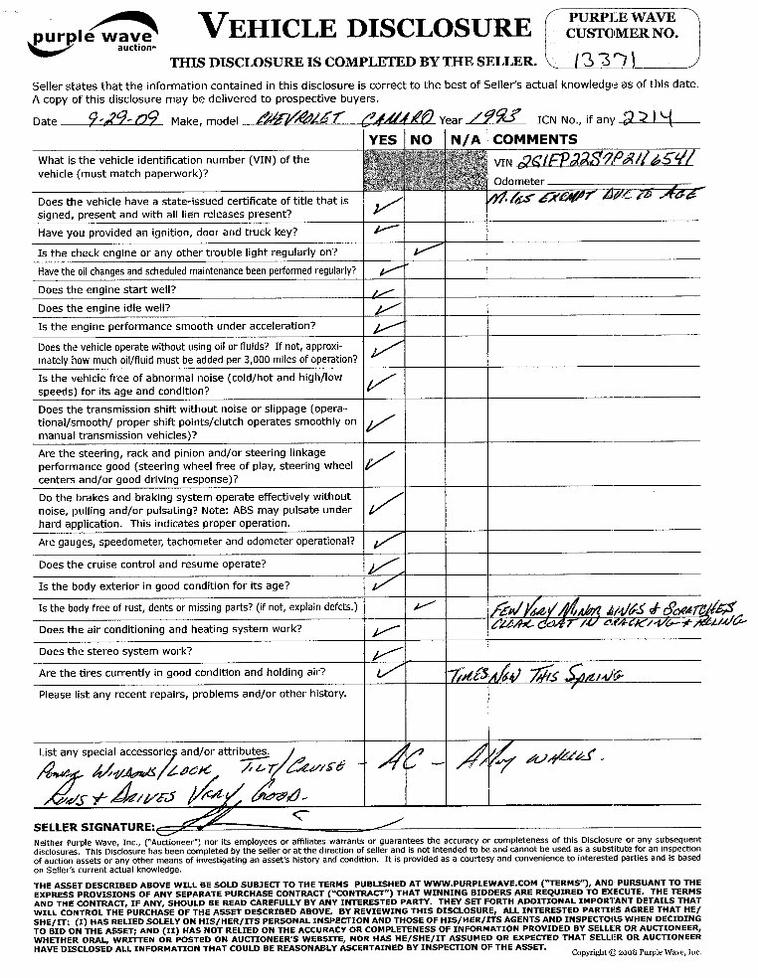 image for item 2214 1993 Chevrolet Camaro