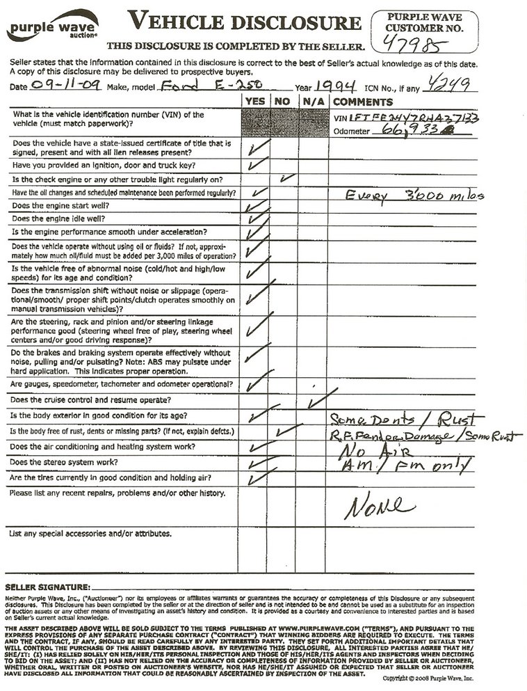 image for item 4249 1994 Ford Econoline E250 cargo van