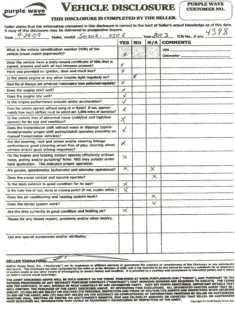 image for item 4398 2003 Suzuki 450R four-wheel ATV