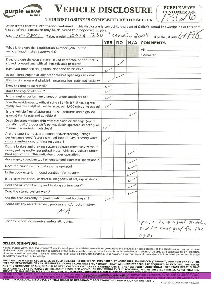 image for item 6498 2004 Baja Wilderness 250 ATV