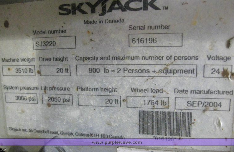 image for item 6507 2004 Skyjack SJ3220 scissor lift