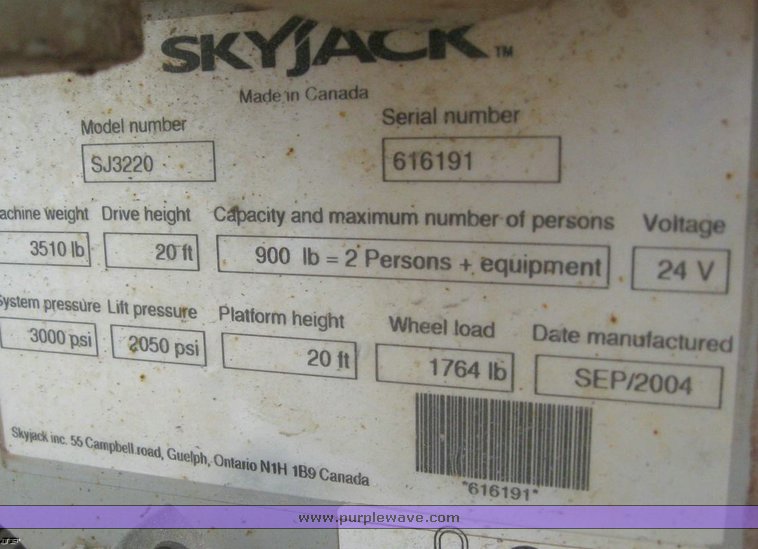 image for item 6508 2004 Skyjack SJ3220 scissor lift