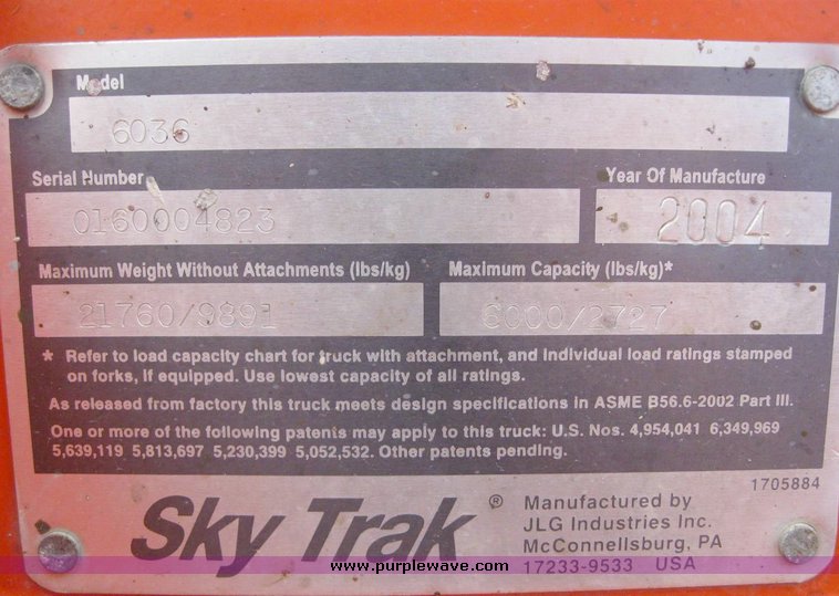 image for item 6770 2004 SkyTrak 6036 telehandler