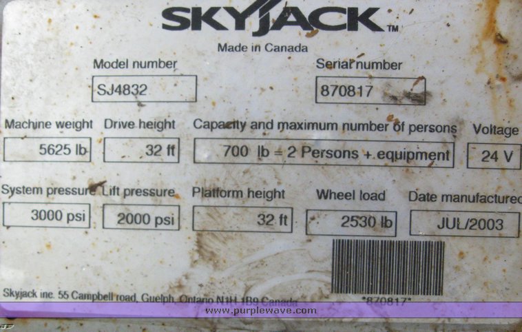 image for item 6774 2004 Skyjack SJIII4832 scissor lift