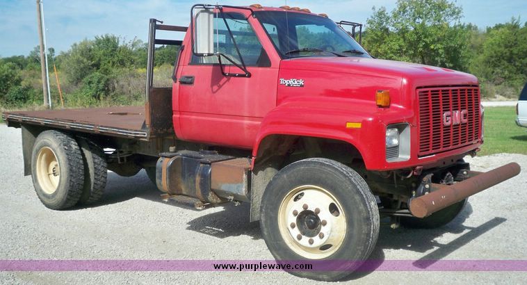 image for item 7411 1992 GMC Topkick truck with 12' flatbed