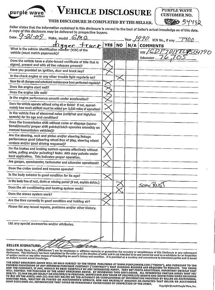 image for item 7400 1990 GMC C6500 C7D042 Top-kick 7000 diesel digger truck