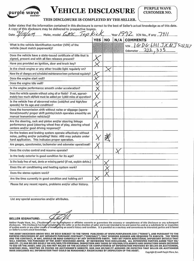 image for item 7411 1992 GMC Topkick truck with 12' flatbed