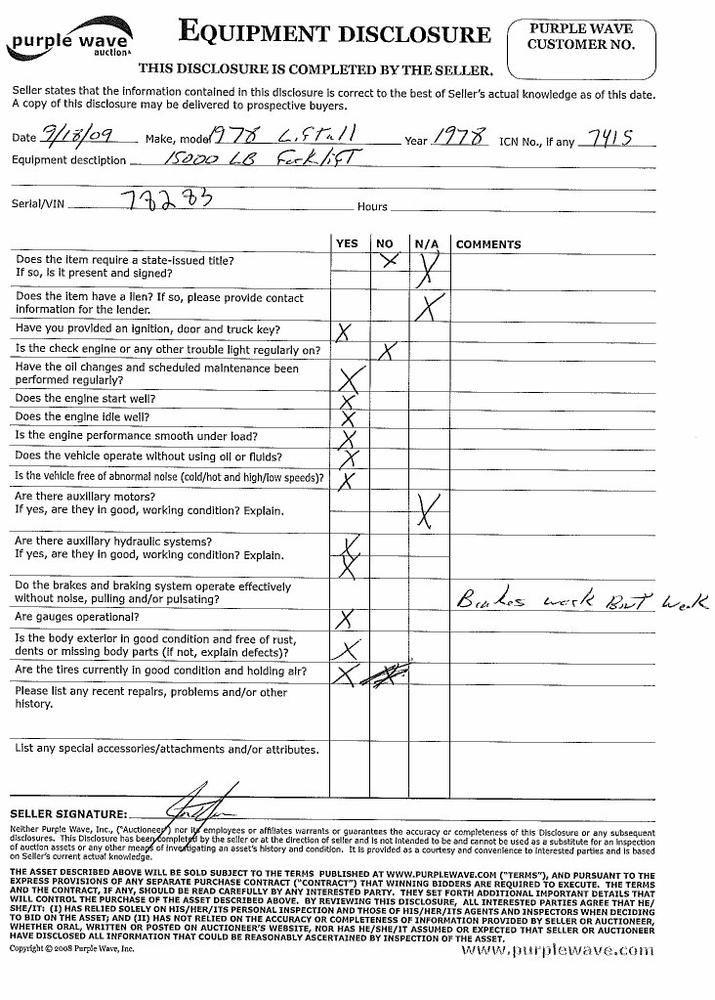 image for item 7415 1978 Liftall H150 all terrain fork lift