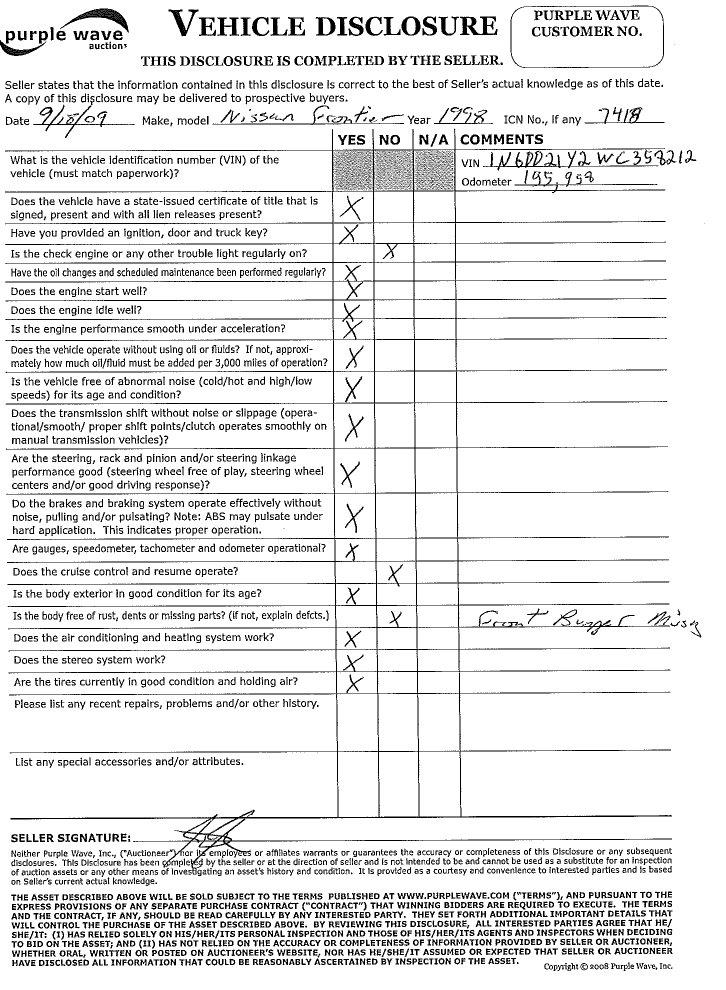 image for item 7418 1998 Nissan Frontier/XE pickup