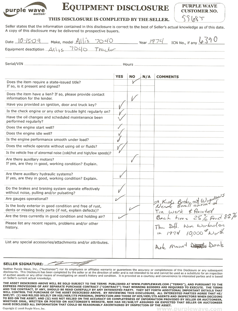 image for item 6390 1974 Allis Chalmers 7040 tractor
