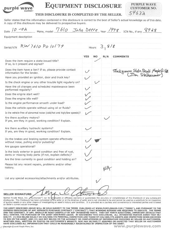 image for item 8928 1998 John Deere 7610 MFWD tractor
