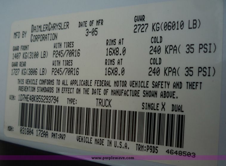 image for item 2064 2005 Dodge Dakota Quad Cab SLT pickup truck