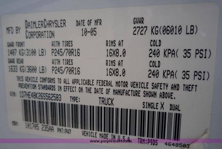 image for item 2066 2006 Dodge Dakota Quad Cab SLT pickup truck