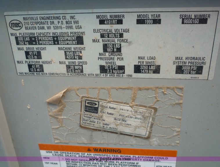 image for item 2217 1999 Mec 4191RT scissor lift